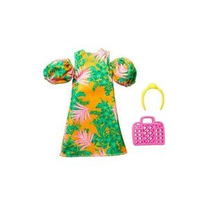 Barbie Fashion Outfit Floral Puff Short Sleeve Dress With A Pink Purse
